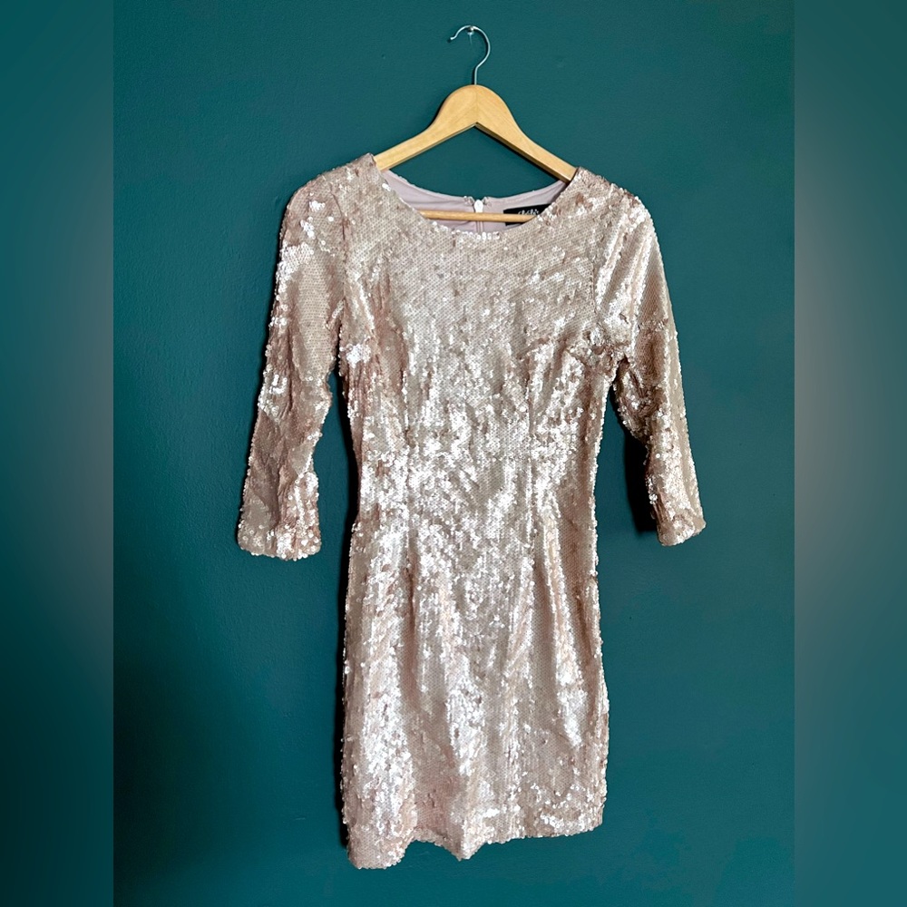 LuLu’s Sequin 3/4 Sleeve Cocktail Dress in Rose Gold